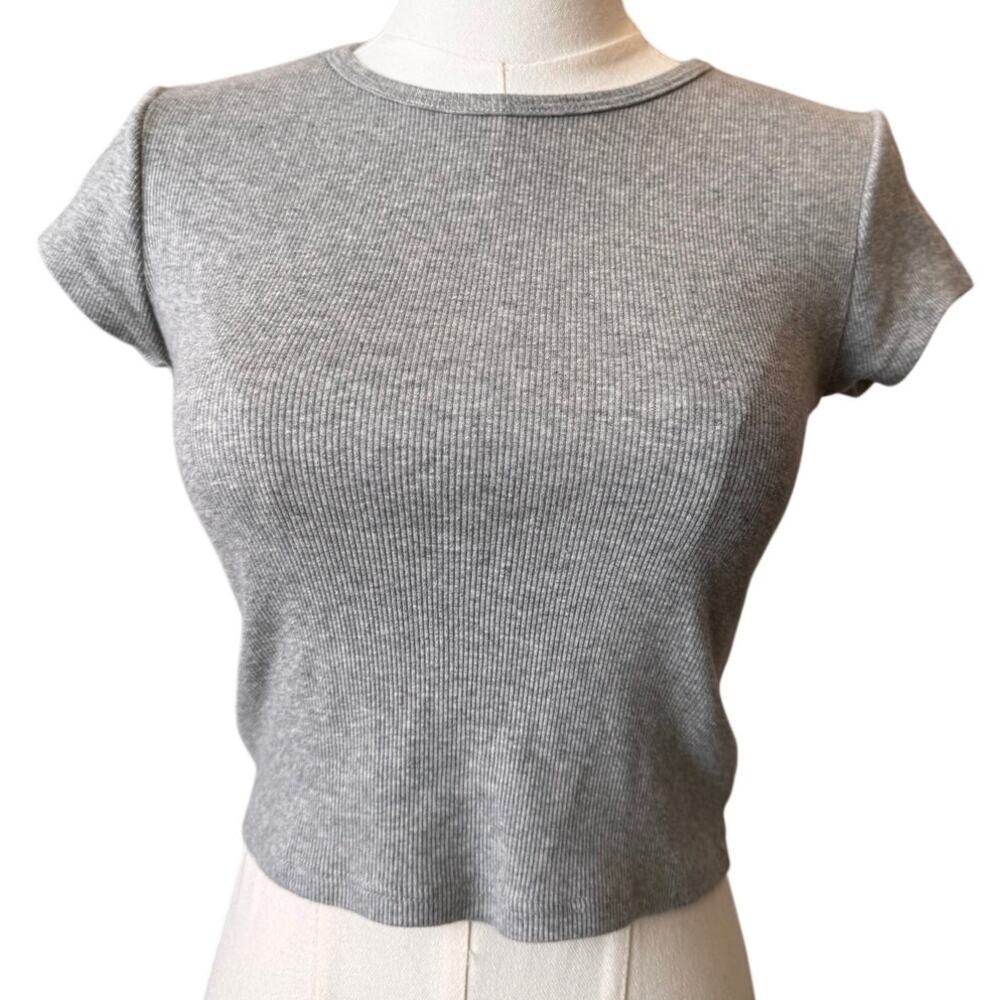 New Reformation Women's Gray Ribbed Organic Cotton T-Shirt Size XS